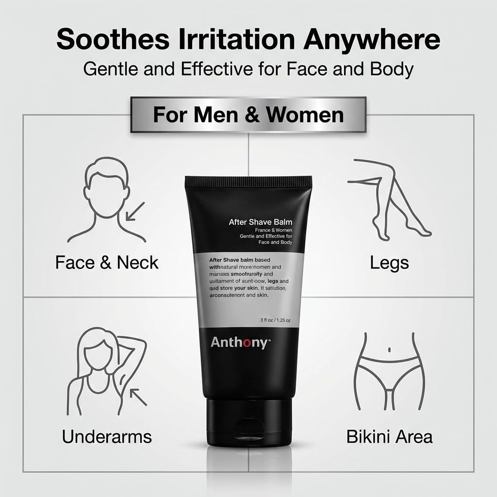 Anthony After Shave Balm for Men, Cooling & Hydrating Lotion with Vitamins A, C & E, Aloe Vera & Botanical Extracts, 3 fl oz, Aftershave Soothes, Moisturizes & Nourishes Skin, Reduces Razor Burn