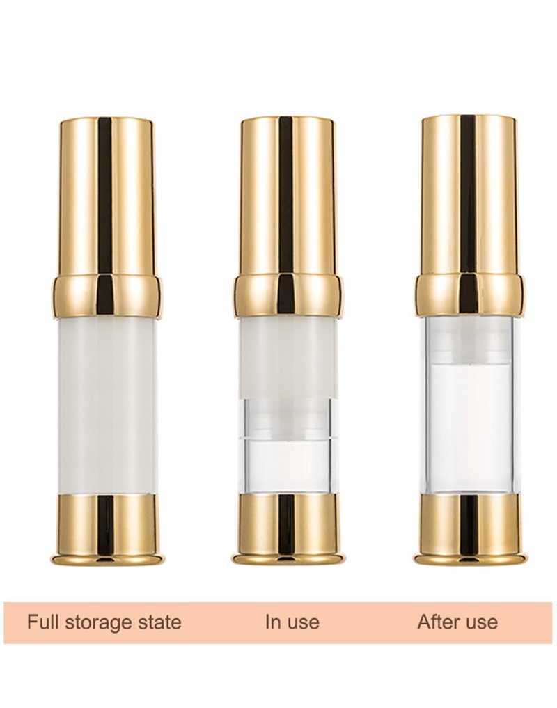 XQNCBY Gold 15ML 0.5 oz Airless pump bottle Toiletries Travel Size containers airport essentials Dispenser with Box Reusable mini lotion plastic travel bottles 4 Packs