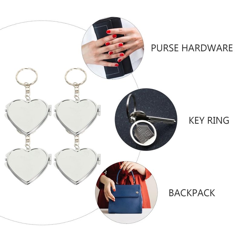 Balacoo 20 Pcs Sublimation Blank Pocket Makeup Mirrors: Folding Heart Shaped Mirror Keychain - Double Sided for Travel, Handbag, Purse - 1.77 × 1.38 Inch
