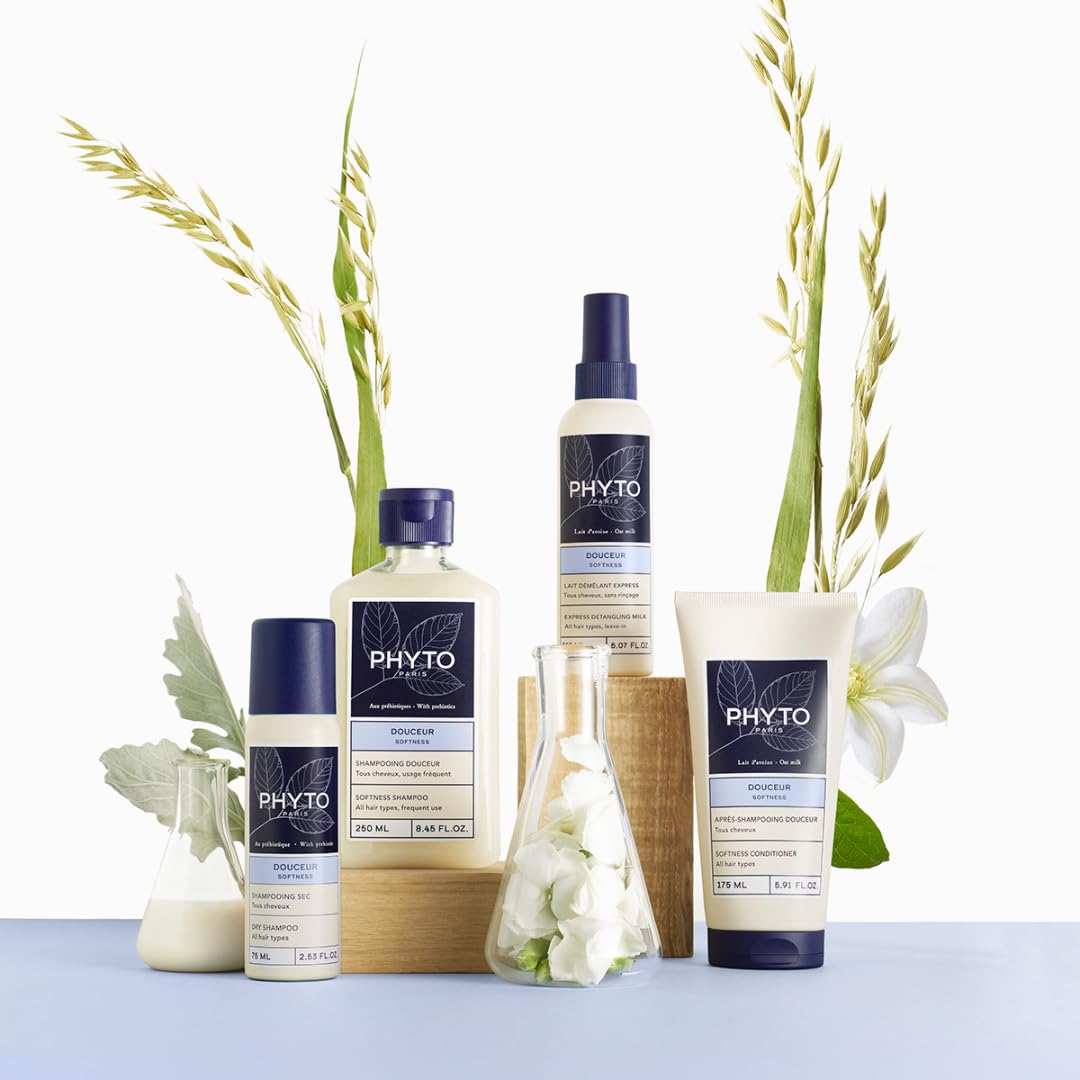 PHYTO Softness Gentle Family Shampoo - Prebiotic Complex | Scalp-Respecting Daily Cleanser for All Hair Types | Sulfate- & Silicone-Free | Softening & Detangling | Floral Scent | 25.3 fl oz