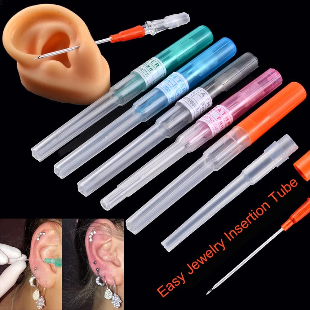 Prgislew Catheter Piercing 50Pcs - 16G Catheter Piercing Tool Ear Nose Piercing Hollow for Lip Tongue Belly Nipple Cartilage Ear Nose Piercing Kit Piercing Tools