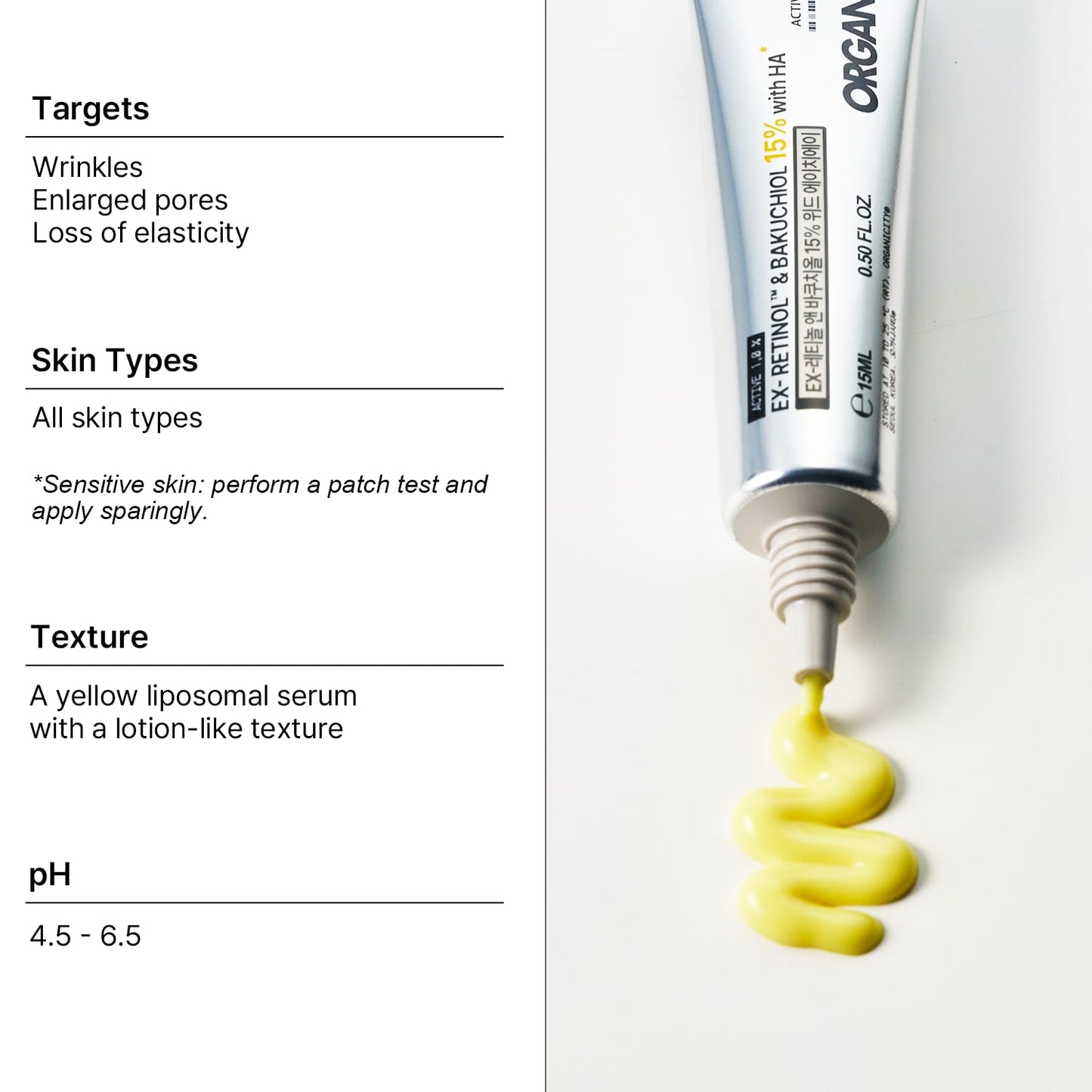 Organicity EX-Retinol & Bakuchiol 15% Facial Serum 0.5 Fl Oz | with Retinoid 1%, NAD+, EGF Peptides, Vitamin, Dexpanthenol | Korean Skin Care | for Firming and Lifting | Fragrance-Free Clean Formula