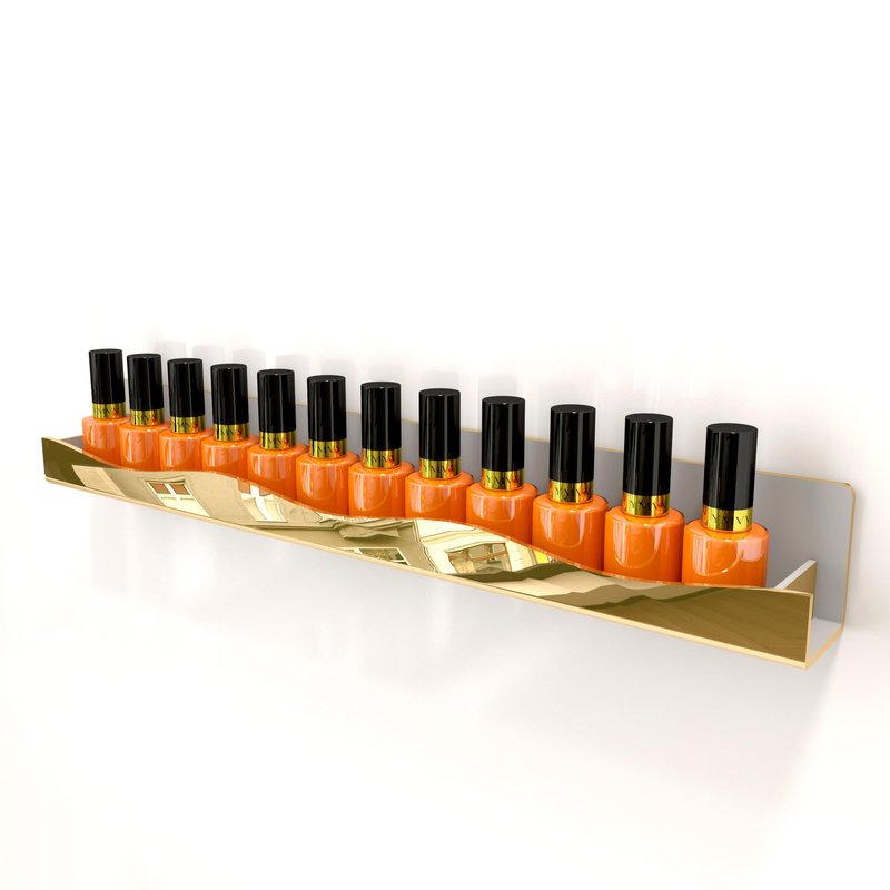 YMVV Wall-Mounted Nail Polish Shelves, 5-Inch Gold Mirror Finish Nail Polish Organizer Rack, Makeup Sunglasses Essential Oil Storage Display Rack 6 Pack