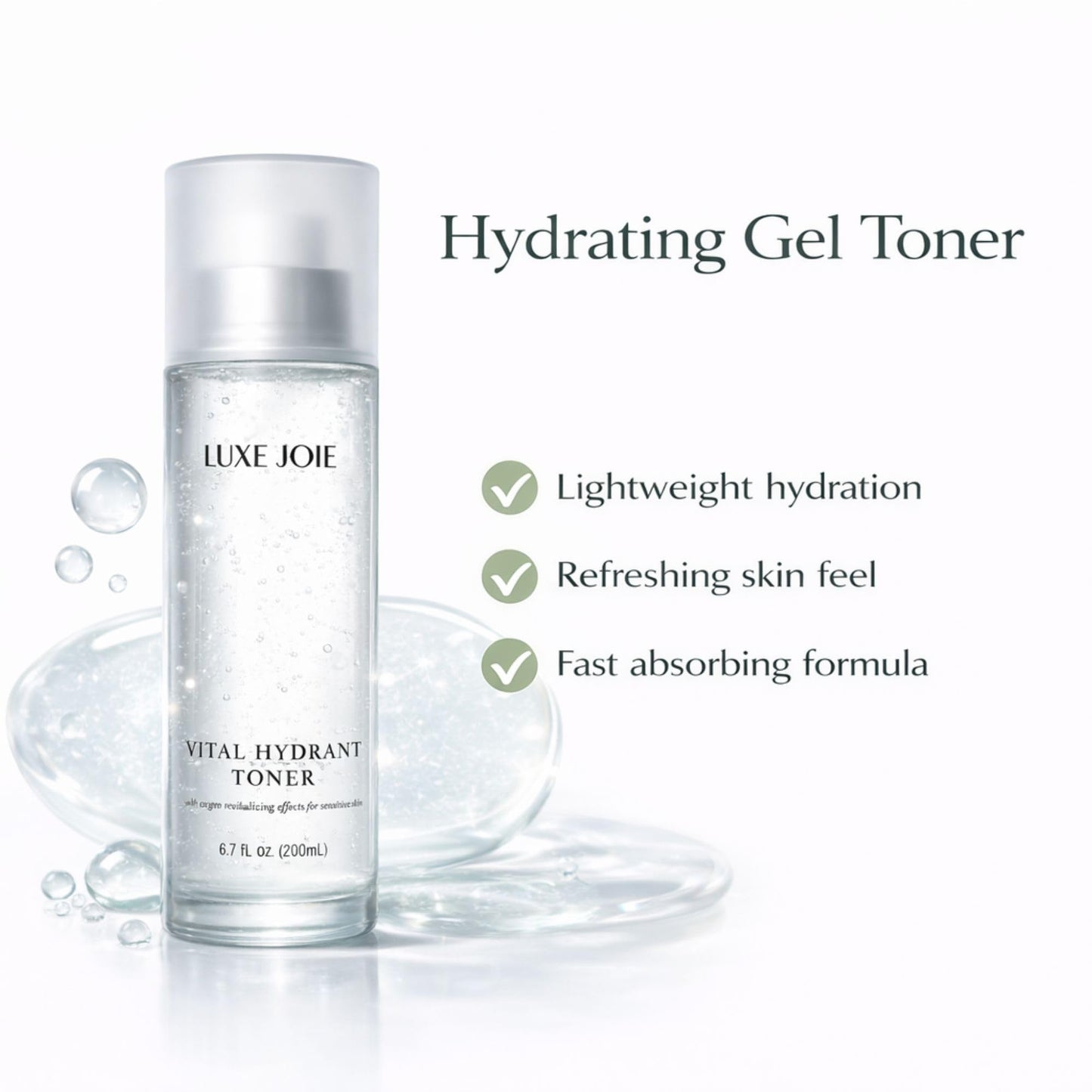 LuxeJoie Hydrating Gel Toner for Face – Aloe & Botanical Facial Toner for Sensitive Skin, Lightweight Non-Sticky Hydrating Face Toner with Green Tea & Ginseng, Cooling Pre-Serum Toner, 6.7 oz