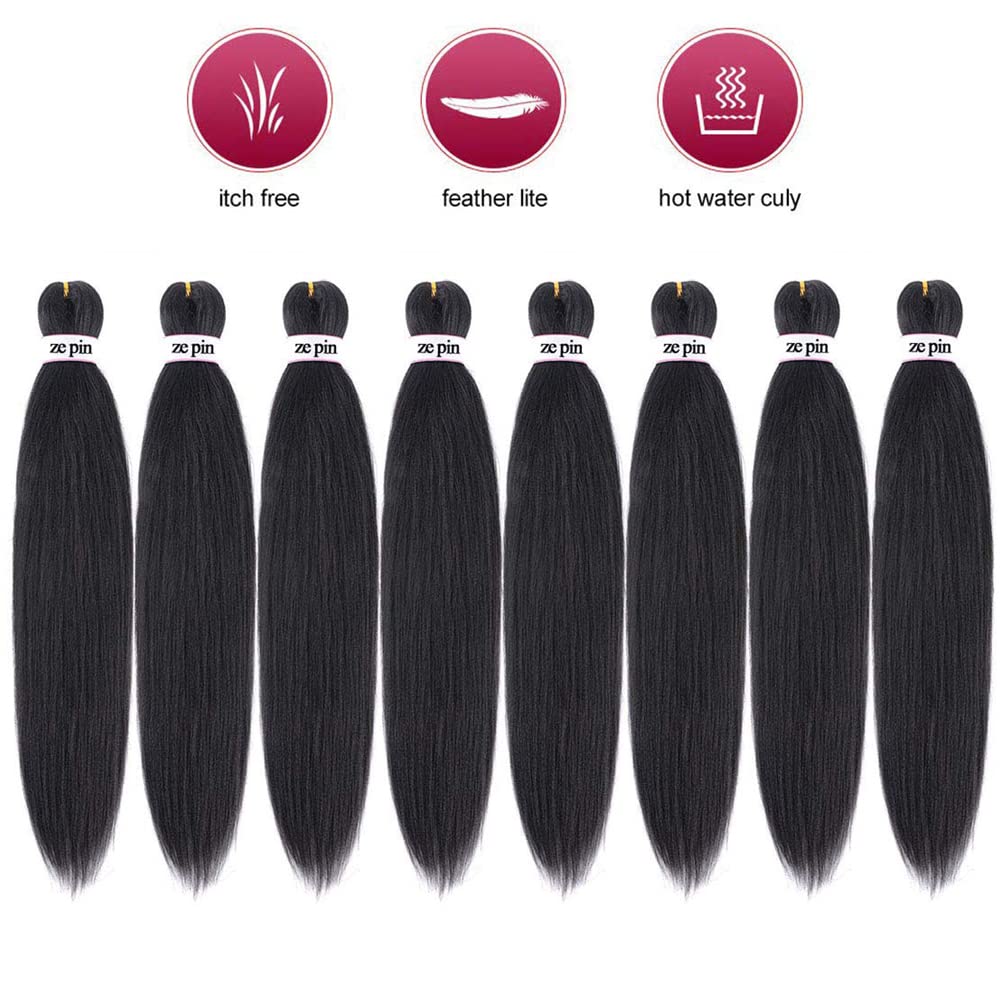 Pre Stretched Braiding Hair 38 Inch 8 Packs Professional Soft Yaki braiding Hair For Braids Hot Water Setting Synthetic Crochet Hair Extensions (1B, 38 Inch (Pack of 8))