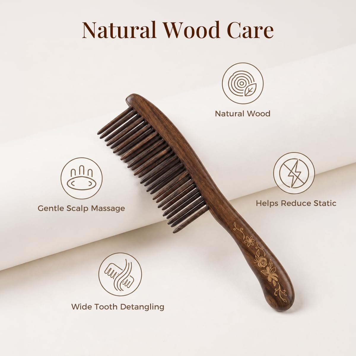 TAN MUJIANG Handmade Wooden Wide Tooth Comb for Curly Hair, Anti Static Detangling Hair Comb, Natural Wood Scalp Massage Comb for Thick, Long & Wavy Hair, 7.07 x 1.78 in