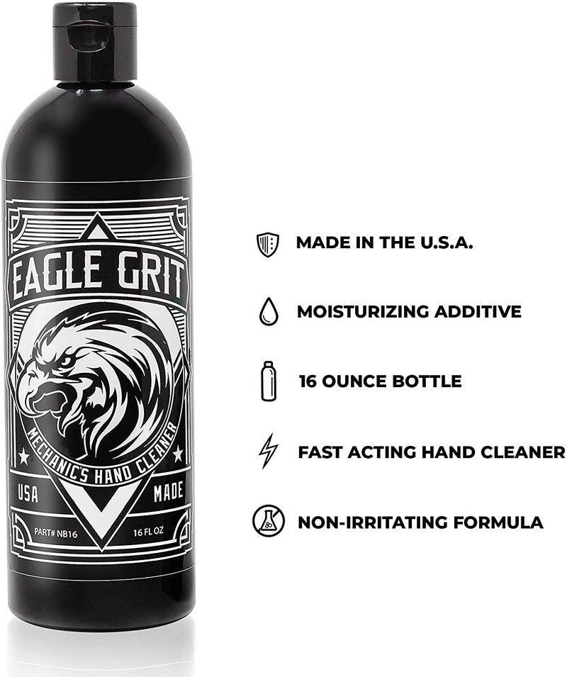 Eagle Grit Heavy Duty Industrial Hand Cleaner – USA Made Mechanic Soap – Silica-Based, Solvent-Free Hand Degreaser – Removes Grease, Oil, Paint, & More – Moisturizing, Drain & Eco-Friendly – 3 x 16 Oz