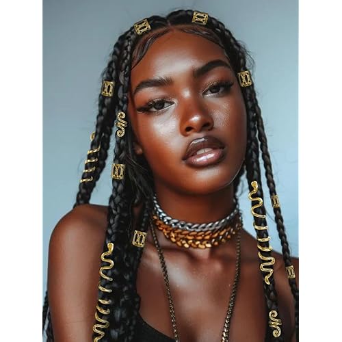 26pcs Gold Hair Accessories for Women Loc Hair Jewelry for Braids Metal Dreadlock Beads Set Snake Hair Clips Decoration Gold