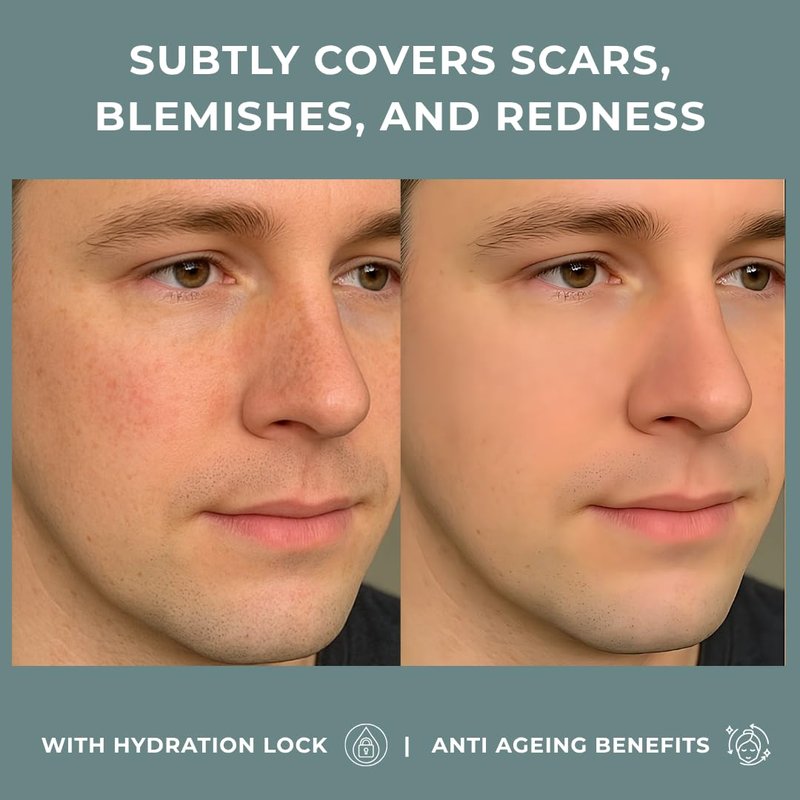 HUES FOR HIM Tinted Moisturiser – Hydra Boost BB Cream with Hyaluronic Acid for Men, Even Skin Tone & Daily Hydration, 30g