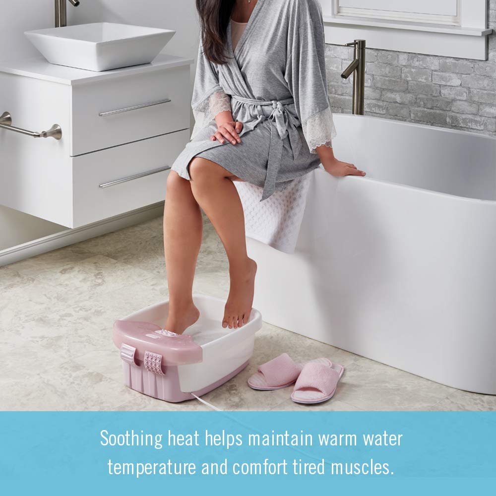 Homedics Bubble Bliss Deluxe-Foot Spa, Heat Maintenance, Raised Nodes, 3 Attachements, Pink