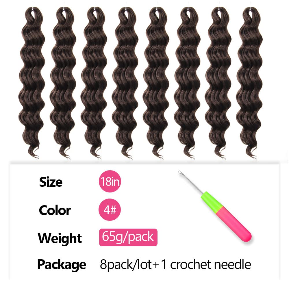 Niseyo NU Ocean Wave Crochet Hair 18 Inch 8 Packs Soft Deep Twist Crochet Braids Synthetic Wavy Braiding Hair Extensions (4# Brown)) NEW