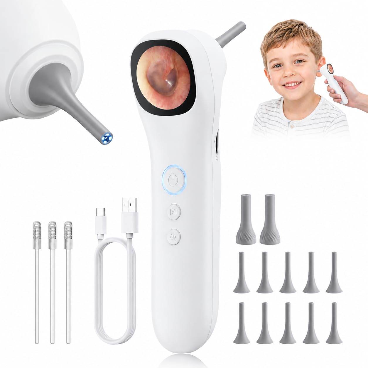 Otoscope Ear Camera with 1.21” Screen, 1080P Ear Scope with 4 LED Lights, Otoscope Camera for Adults Kids and Pets, Support Photo & Video, Type-C Charging with Computers, Baby Essentials, Home Medical