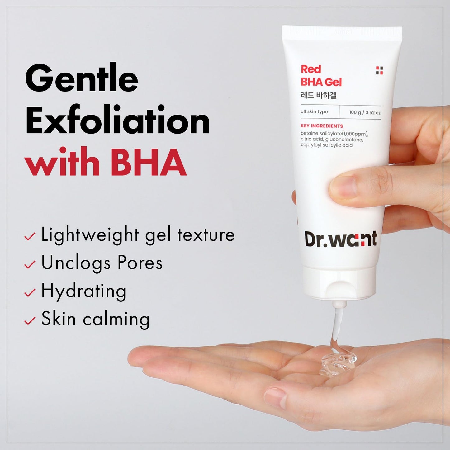 DR.WANT Red BHA Gel, AHA PHA LHA Exfoliating for Blemish-Prone Skin