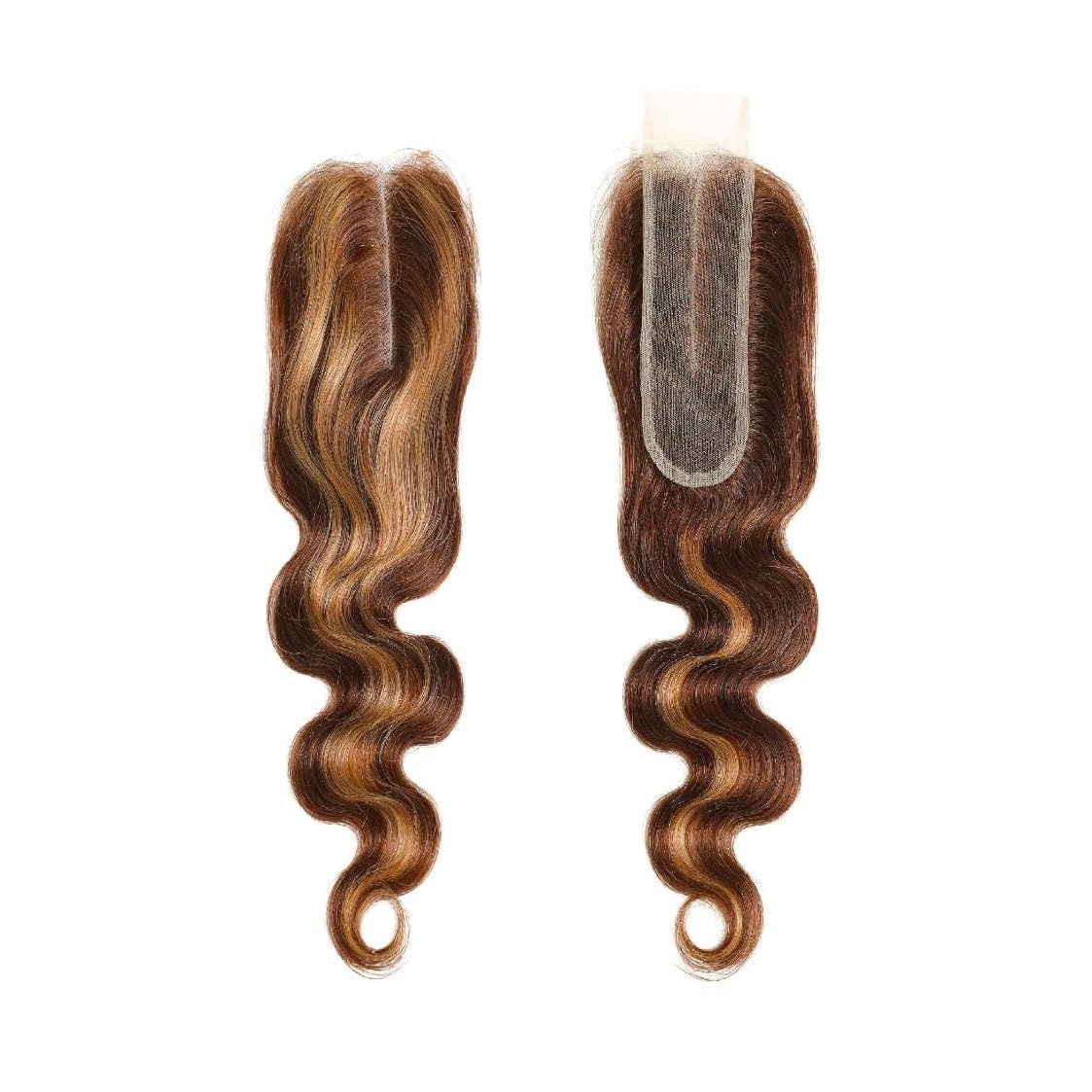 4/27 Closure Human Hair Lace Frontal Highlight Body Wave Lace Closure Brazilian P4/27 2 By 6 Lace Frontal HD Transparent Deep Free Side Part Kim K With Baby Hair Natural Hairline 14 Inch