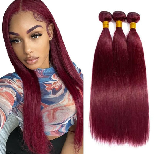 Dark Burgundy Bundles 99J Straight Human Hair 3 Bundles 14 16 18 Inch Brazilian Unprocessed Virgin Remy Burgundy Bundle Hair Extensions 150g
