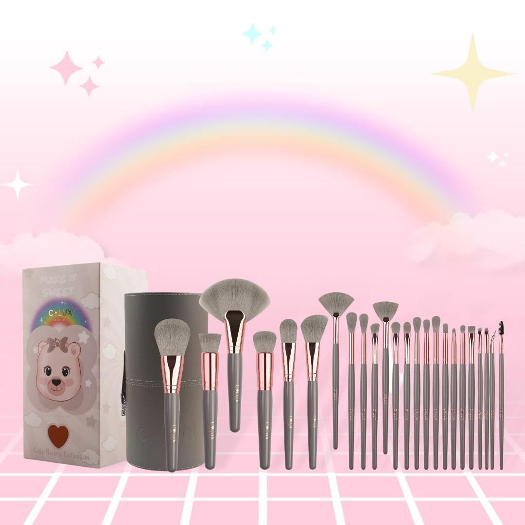 C-LUX Bear Collection 24-Piece Makeup Brush Set with Travel Case, Soft Synthetic Bristles, Full Face & Eye Brushes for Foundation, Powder, Blush, Contour & Eyeshadow