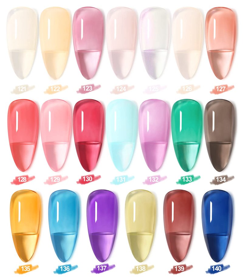 20 Bottles Jelly Gel Nail Polish Glass Translucent Crystal Blue Pink Red Pink Clear Green Yellow Purple Colors UV Soak Off LED Gel 7ml Soak Off Manicure Kit