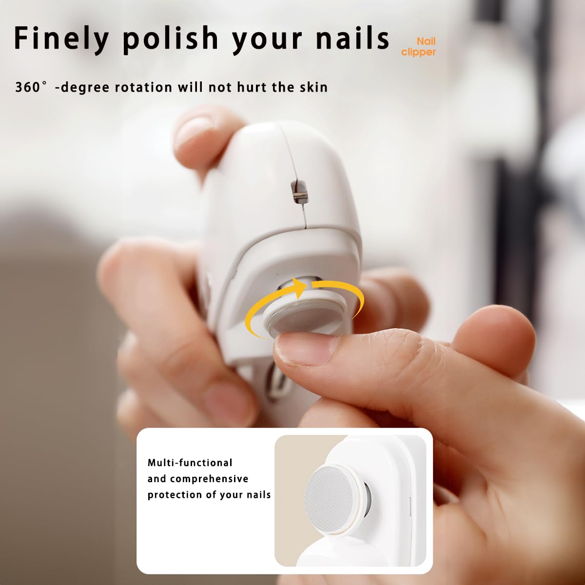 Electric Automatic Nail Clipper with Light, LISSAHNE 2 in 1 Fingernail Cutter and Polisher USB Rechargeable, Safety Fingernail Trimmer for Baby Seniors and Adult Gift Choice White (White)
