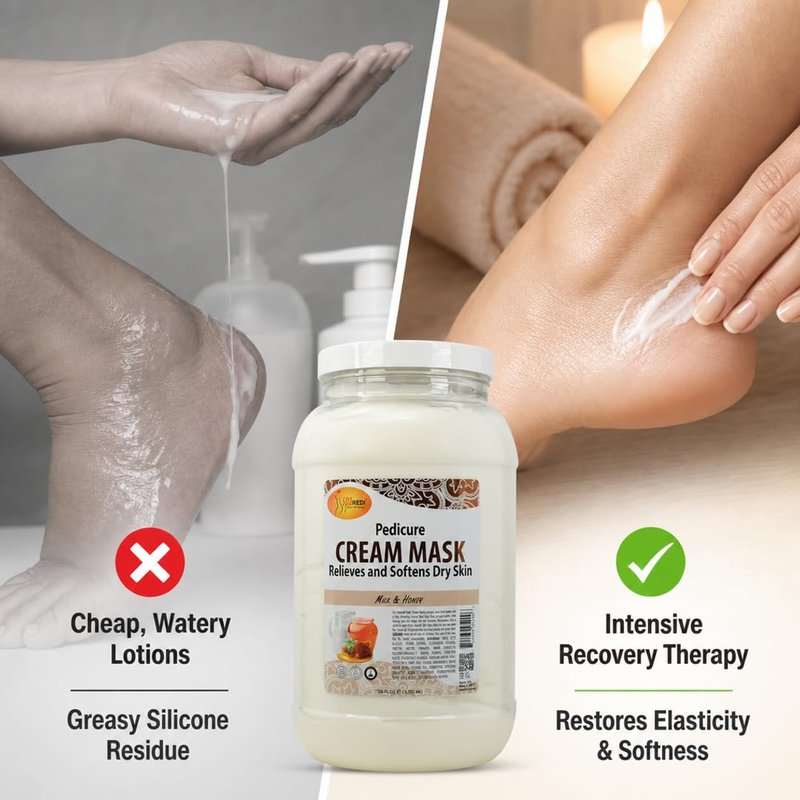 SPA REDI - Body and Foot Cream Mask, Milk and Honey, 128 Oz - Pedicure Massage for Tired Feet and Body, Hydrating, Fresh Skin - Infused with Hyaluronic Acid, Amino Acids, Panthenol, Comfrey Extract