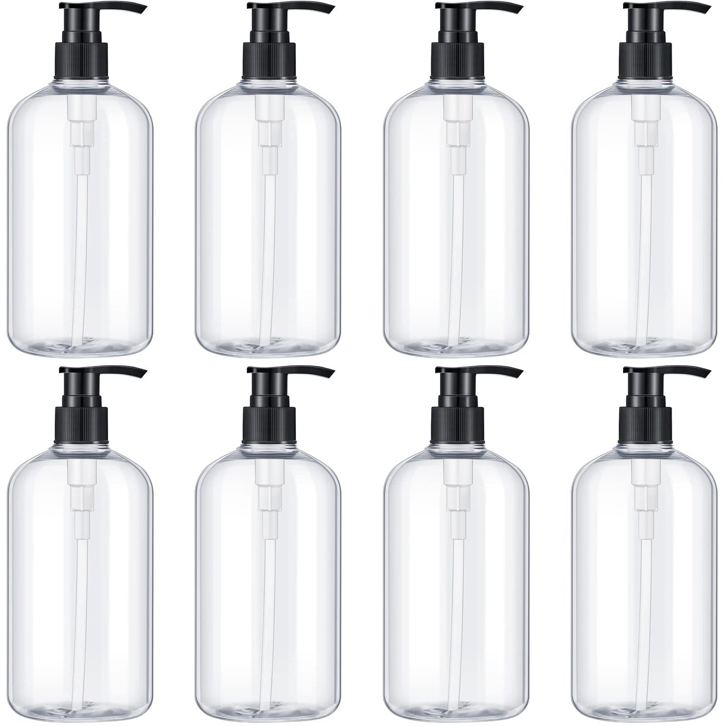 Gandeer 8 Pcs Plastic Pump Bottles Empty Lotion Bottle with Pump Refillable Dish Soap Dispenser Portable Hand Soap Dispenser Shampoo Lotion Container for Oil Liquid Soap(Clear,16 oz)