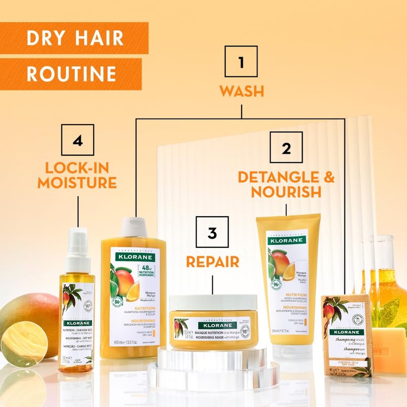 Klorane Nourishing Conditioner with Mango Butter, Moisturize and Hydrate Dry Hair, Paraben, Silicone, Sulfate Free, 6.7 Ounce
