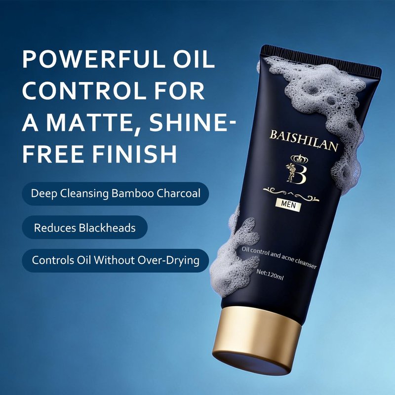 baishilan Men's Oil Control Face Wash, Deep Cleansing Pores & Acne Amino Acid Facial Cleanser, Gentle Moisturizing Non-Tightening Daily Skincare for Men, Suitable for Oily & Sensitive Skin 4.23 Fl Oz