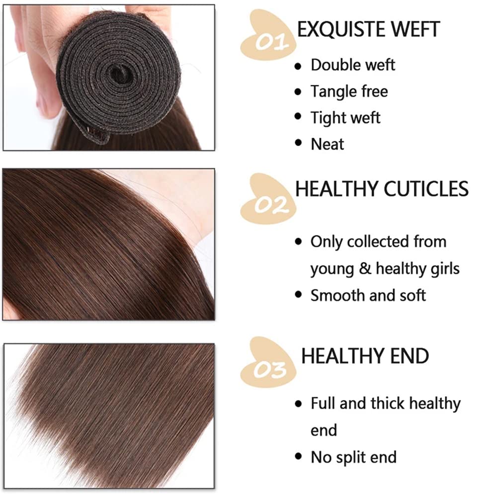 Chocolate Brown Bundle Color #4 Straight Human Hair Bundles Peruvian Unprocessed Virgin Hair 14 16 18 Inch Color #4 Bundle Brown Straight Bundles