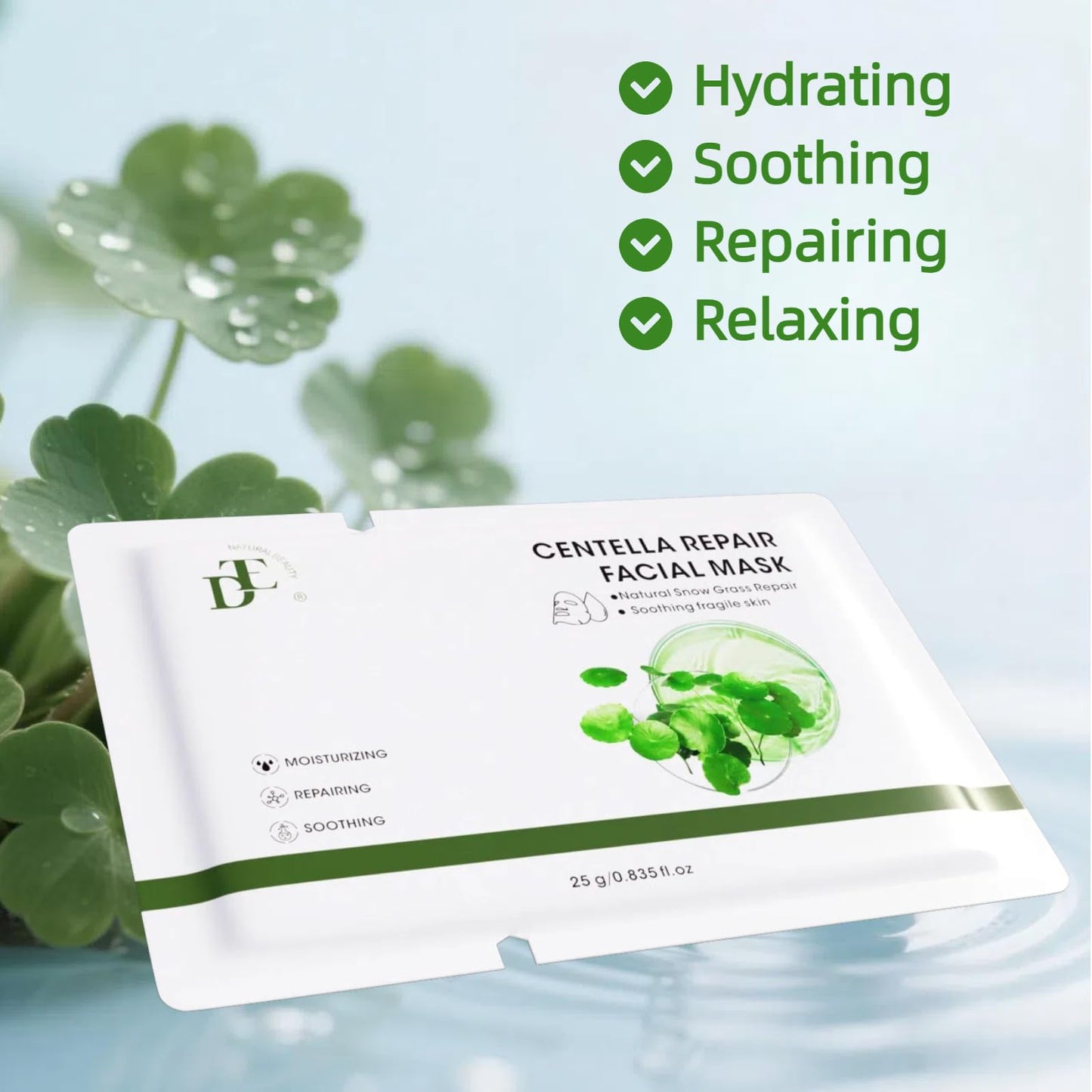 DTE NATURAL BEAUTY Centella Face Mask Sheet – Hydrating & Soothing Skincare for Sensitive & Dry Skin, Moisturizing Facial Masks for Women, Home Spa & Self-Care Gift Set