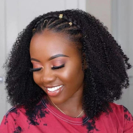 SAEIALL Hair Mongolian Afro Kinky Curly Clip In Hair Extensions 4C Afro Kinky Clip Ins 120g/set Mongolian Virgin Remy Human Hair Clip On Hair (1 bundle 16inch, natural black)