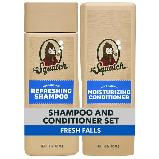 Dr. Squatch Men's Natural Shampoo and Conditioner Set – Sulfate & Paraben Free Natural Shampoo and Conditioner for Men – Scalp Nourishing Formula – Fresh Falls (11 fl oz, 2-Pack)