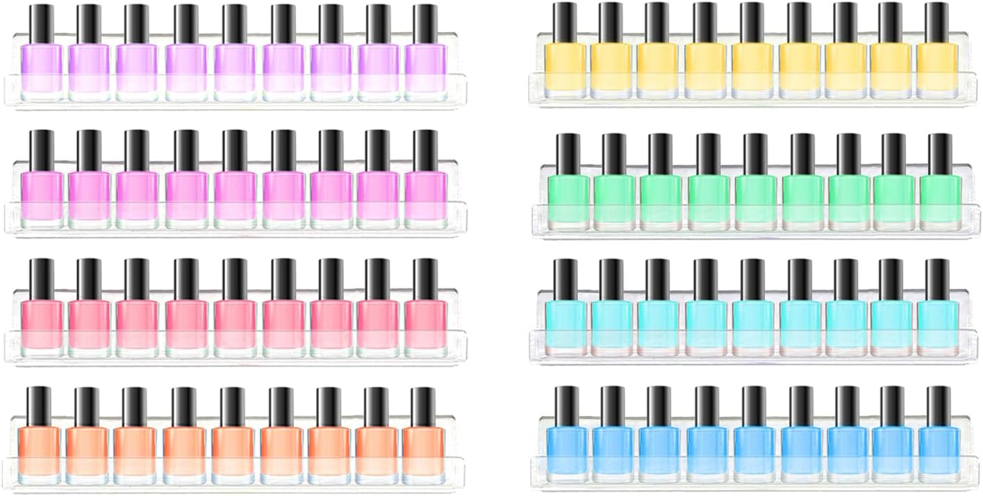 Acrylic Nail Polish Organizer - 8-Pack Wall-Mounted Shelves with Anti-Slip Inserts | Space-Saving Storage Solution