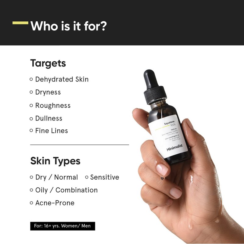 Squalane Oil for Face & Skin - 100% Pure Moisturizing Formula | Lightweight Hydration & Fine Line Reduction | 1 Fl Oz / 30 ml