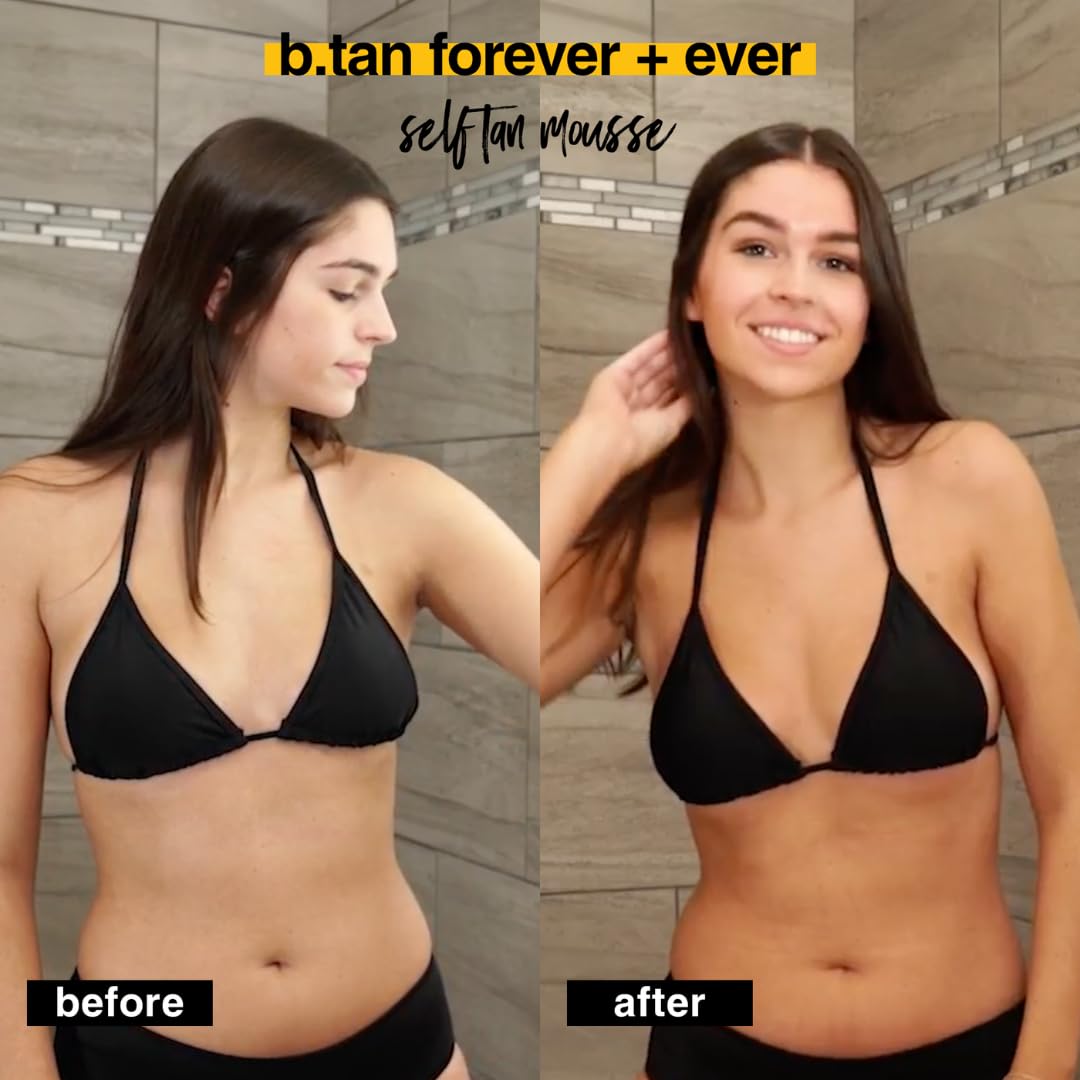 b.tan Dark & Ultra Long Lasting Self Tan Kit | Besties Bundle - Tanning Mousse Duo with Mitt Applicator Glove, 1 Hour Express, Fast Sunless Tanner, Face & Body, No Fake Tan Smell, 6.7 Fl Oz