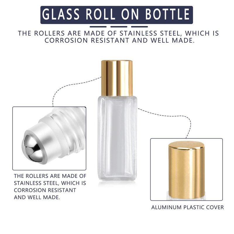 wifreo 20 PCS Essential Oil Roller Bottles, Clear Thick Glass Roller Bottles 5 ml for Essential Oils Roll on (4 Funnels, 5 Dropper)
