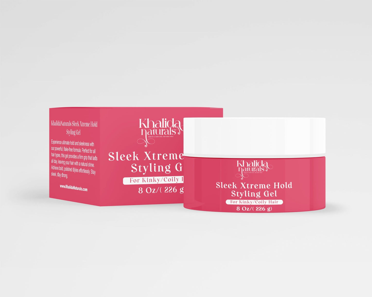 KhalidaNaturals Sleek Xtreme Hold Styling Gel, type 4 hair hair, Alcohol free, no white residue, strong hold (8oz)