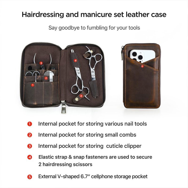 CONTACTS Full Grain Leather Manicure Set Case for Men Hairdressing and Nail Clipper Tool Organizer Travel Grooming Kit Pouch Empty Pouch by Handmade (Case Only)