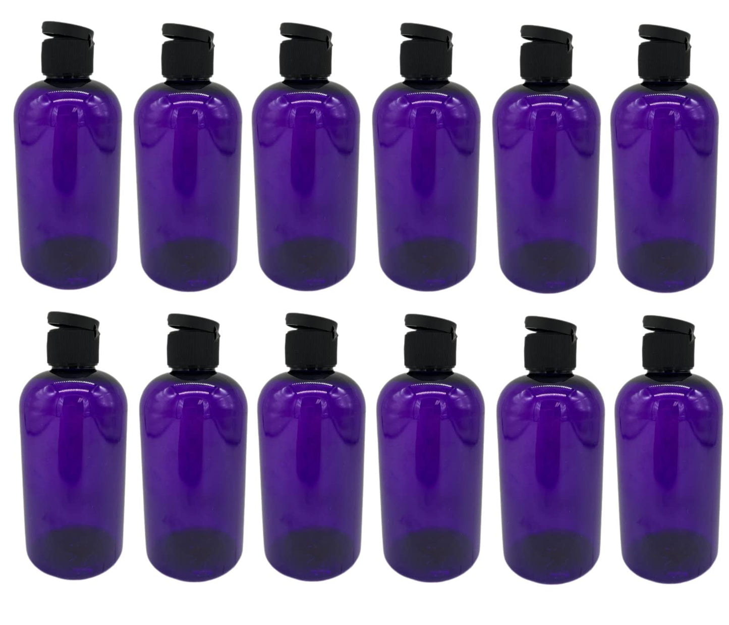 Natural Farms 8 oz Purple Boston Plastic Bottles -12 Pack Empty Bottle Refillable - BPA Free - Essential Oils - Aromatherapy | Black Flip Top Snap Cap - Made in the USA