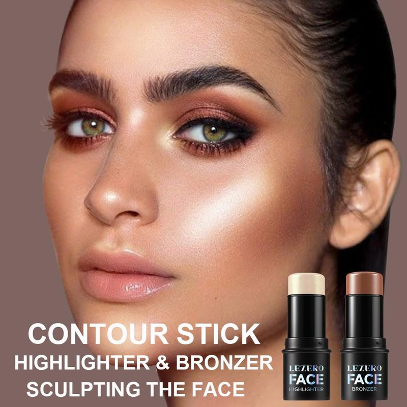 2Pcs Contour Stick with Brush Set, Highlighter and Bronzer Face Stick for Face Shaping, Long Lasting Waterproof Silky Cream Contouring Stick for Sculpt the Face, Non-Greasy Formula (8#、#14, Brush)