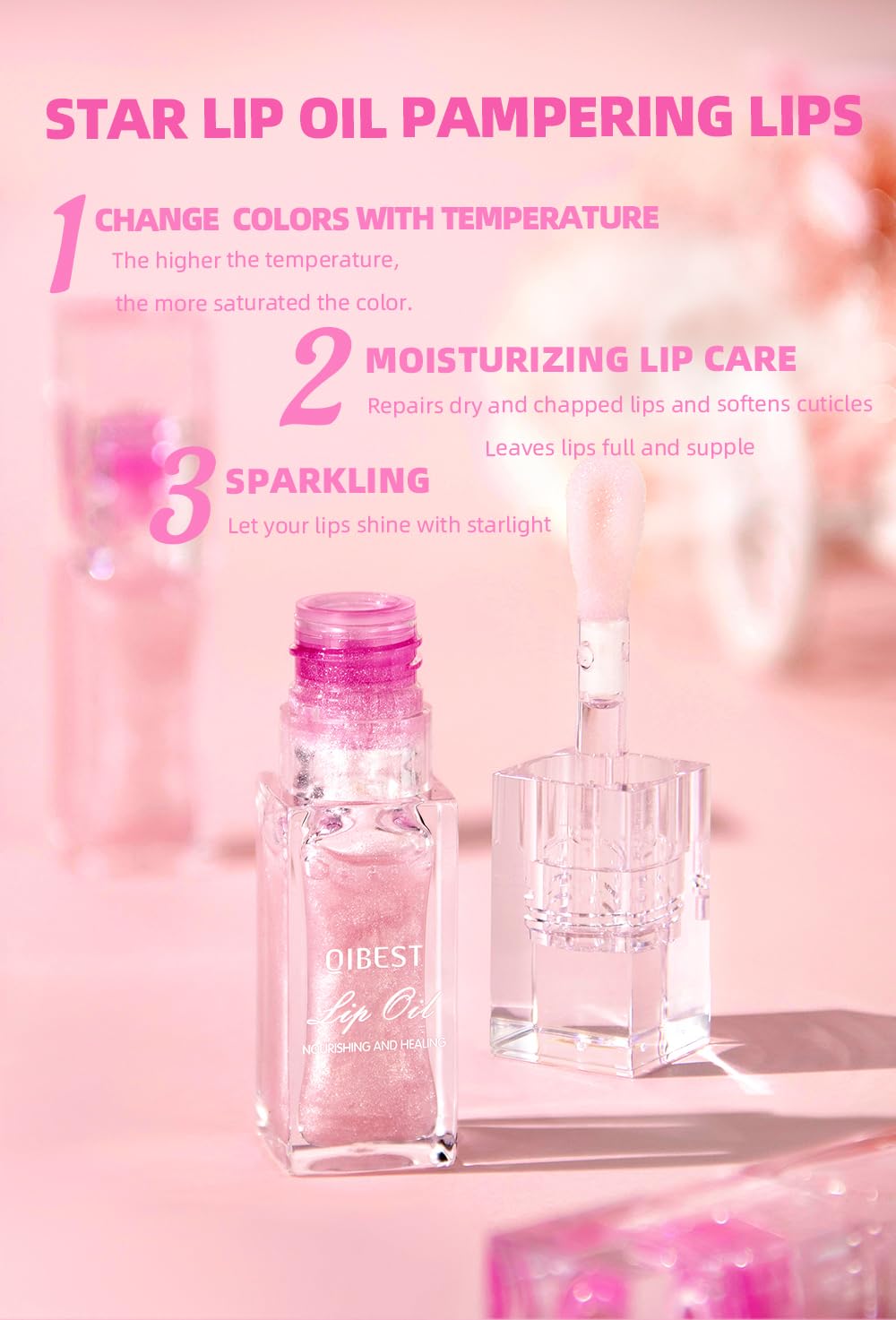 2PCS Cosmetics Magic Color Changing Lip Gloss - Plumping, Long Lasting, Non-sticky, Warm Change Glitter Lip Tint Pack