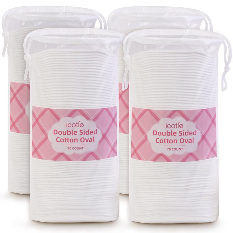 ICOTLE Large Oval Cotton Pads, 280 Count, 3-Layer Dual Textured Design, Lint-Free and Extra Soft, Ideal for Makeup Removal, Facial Cleansing, Toner Application, and Skincare for All Skin Types