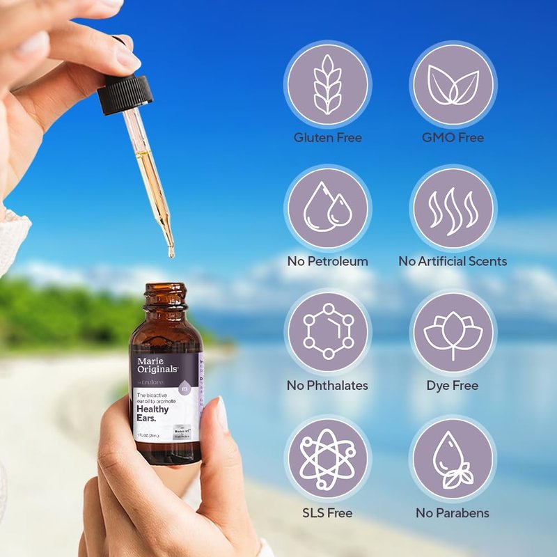 Marie Originals Mullein Garlic Oil Ear Drops for Adults Kids and Pets, Natural Herbal Earache Oil for Earwax Removal, Dry Itchy Ears and After Swimming Care, 1oz (1 Pack)