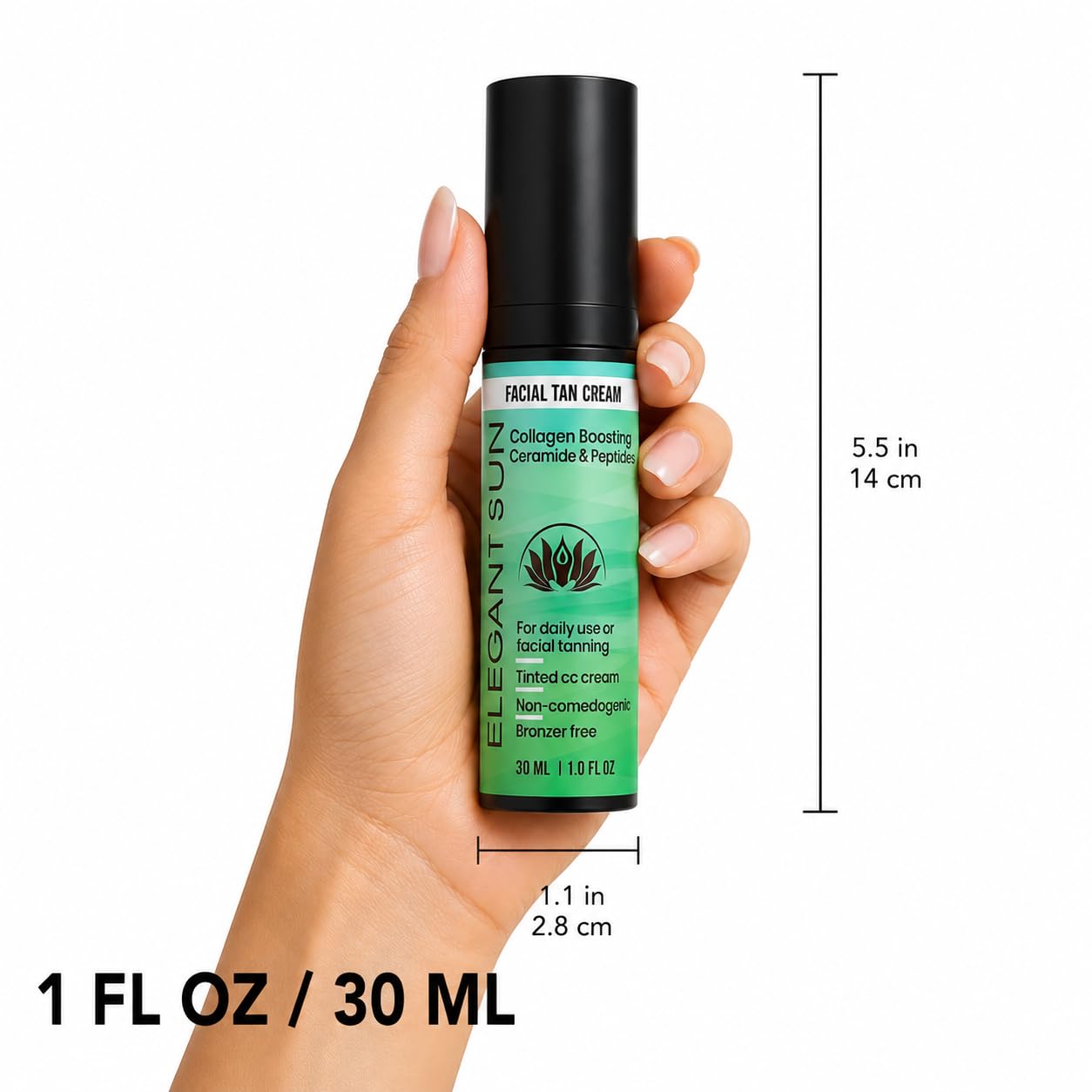 Flawless Glow Collagen-Boosting Facial Tan Cream – Peptide CC Serum with Copper Peptides GHK-Cu, Ceramides & Hyaluronic Acid – Bronzer-Free, No DHA, Hydrating Anti-Aging Daily Moisturizer (1 fl oz)