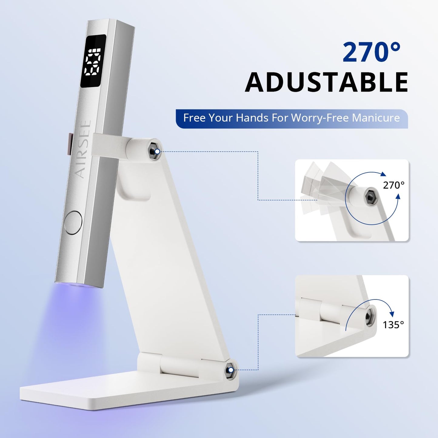 AIRSEE Cordless Mini Nail Lamp with Display & Stand for Gel Nail,Sliver