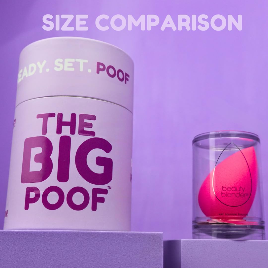 The Big Poof XL Makeup Sponge - Large Beauty Blender for Flawless Liquid Foundation, Powder, Cream Application - Professional Streak-Free Complexion Perfector, Full Coverage & Tattoo Cover-up Tool