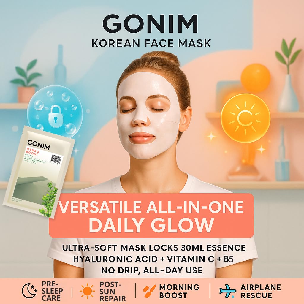 GONIM Korean Face Mask, Hydrating Sheet Mask with Hyaluronic Acid Serum