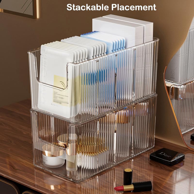 Acrylic Makeup Organizer - Extra Thick 2 Pack with Removable Dividers | Waterproof Storage for Cosmetics & Sheet Masks