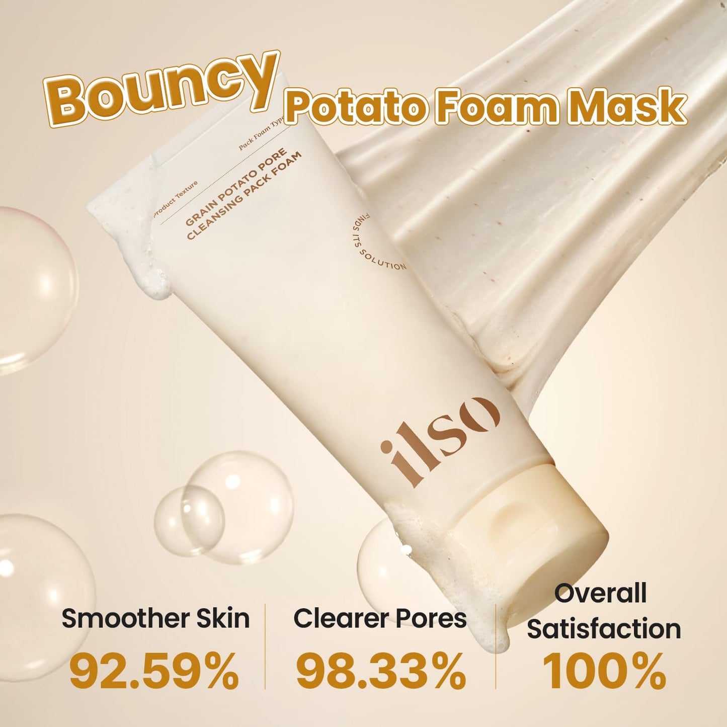 ilso Grain Potato Pore Cleansing Pack Foam, Deep Cleansing Mask for Acne-Prone Skin, with Totarol, Pore Cleanzyme, Daily Exfoliating Cleanser, Korean cleanser, 5.07 fl. oz.