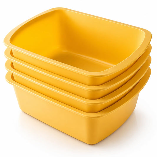 Portable Rectangular Plastic Wash Basin, 6 Quarts with Graduations, Gold (6 Pack)