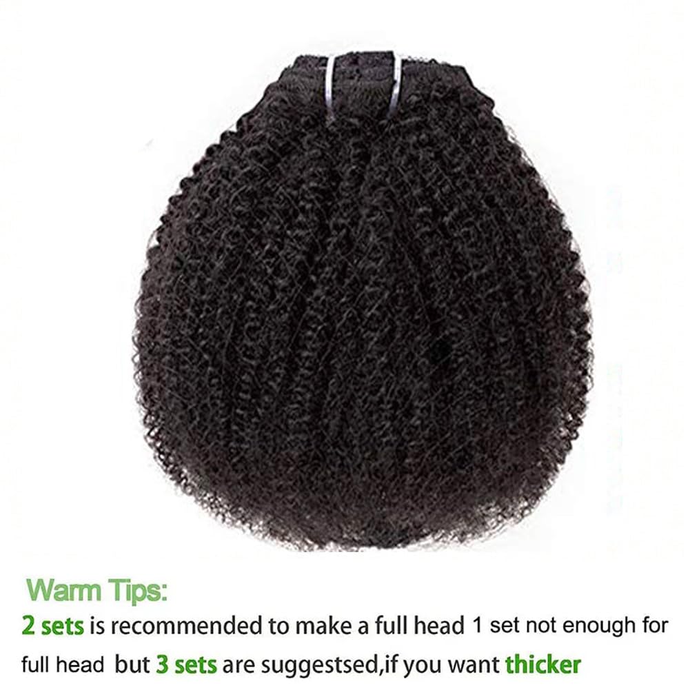 Afro Kinky Curly Clip Ins Human Hair Hair Extensions 8pcs 18 Clips Natural Black Color Brazilian Virgin Human Hair Invisible&Scalp-Friendly 4B 4C Kinky Curly Clip Ins Double Weft Seamless (18inch)