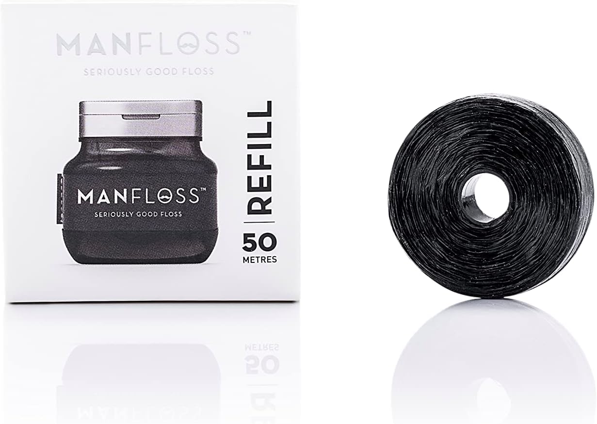 Black Dental Floss Tape - 54 Yard Refill | PFAS-Free, Vegan-Friendly, Fresh Mint Flavor, Shred-Resistant
